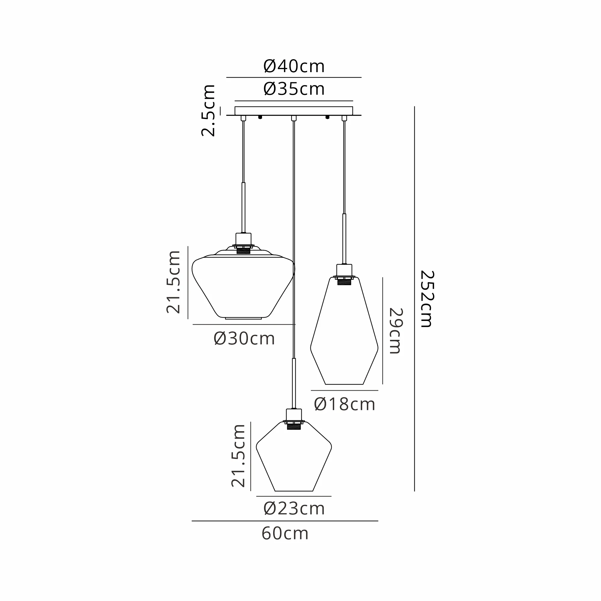 DK1373  Lori cm Round Pendant, 3 Light Adjustable E27, Satin Nickel/Clear Hexagonal Diamond Kite Shades